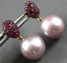 ESTATE AAA RUBY & AAA PINK SOUTH SEA PEARL 18KT ROSE GOLD OVAL HANGING EARRINGS