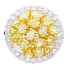 WIDE 2.53CT WHITE & FANCY YELLOW DIAMOND 18KT 2 TONE GOLD CLUSTER CIRCULAR RING