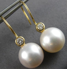 LARGE .20CT DIAMOND & AAA SOUTH SEA PEARL 18KT YELLOW GOLD 3D HANGING EARRINGS