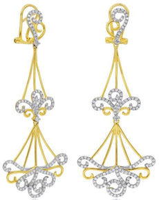 LARGE 1.08CT DIAMOND 14KT YELLOW GOLD OPEN FILIGREE TRIANGULAR CLIP ON EARRINGS