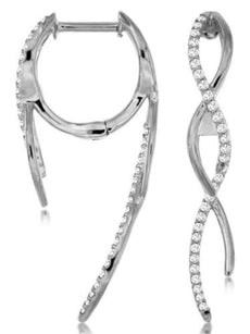 ESTATE .31CT DIAMOND 14KT WHITE GOLD INFINITY INSIDE OUT HUGGIE HANGING EARRINGS