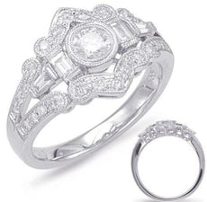 .68CT DIAMOND 14KT WHITE GOLD ROUND & BAGUETTE FILIGREE MILGRAIN FLOWER FUN RING