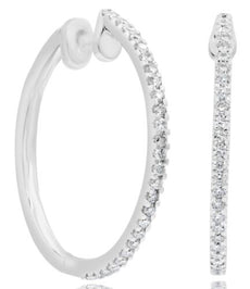 .53CT DIAMOND 14KT WHITE GOLD CLASSIC ROUND SHARED PRONG HOOP HANGING EARRINGS