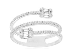 .42CT DIAMOND 14KT WHITE GOLD ROUND & BAGUETTE 3 ROW CRISS CROSS SNAKE FUN RING