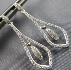 ESTATE .38CT DIAMOND 14KT WHITE GOLD ROUND PAVE OPEN TEAR DROP HANGING EARRINGS