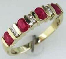 1.04CT DIAMOND & AAA RUBY 14KT YELLOW GOLD OVAL 4 STONE CHANNEL ANNIVERSARY RING