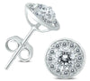 ESTATE 1.0CT DIAMOND 14KT WHITE GOLD CLASSIC SOLITAIRE ROUND HALO STUD EARRINGS