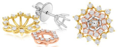 .96CT DIAMOND 14KT YELLOW & ROSE GOLD 3D DOUBLE FLOWER STAR SEMI MOUNT EARRINGS