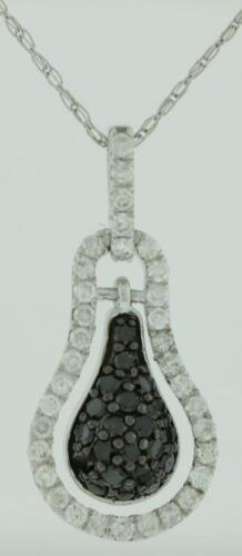 .48CT WHITE & BLACK DIAMOND 14KT WHITE GOLD TEAR DROP HALO FUN FLOATING PENDANT