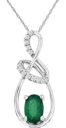 .52CT DIAMOND & AAA EMERALD 14KT WHITE GOLD TEAR DROP LOVE KNOT FLOATING PENDANT