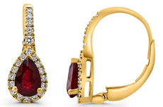 1.23CT DIAMOND & AAA RUBY 18KT YELLOW GOLD PEAR SHAPE & ROUND HANGING EARRINGS