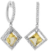 2.46CT DIAMOND & AAA CITRINE 14K WHITE GOLD 3D PRINCESS & ROUND HANGING EARRINGS