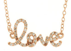 ESTATE .16CT DIAMOND 14KT ROSE GOLD 3D CLASSIC SCRIPT LOVE NECKLACE