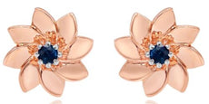 ESTATE .17CT AAA SAPPHIRE 14KT ROSE GOLD 3D FLOWER STUD EARRINGS