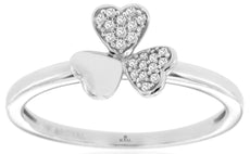 ESTATE .07CT DIAMOND 14KT WHITE GOLD CLASSIC ROUND MULTI HEART FLOWER LOVE RING