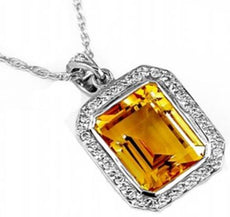 4.78CT DIAMOND & AAA CITRINE 14K WHITE GOLD EMERALD CUT & ROUND FLOATING PENDANT