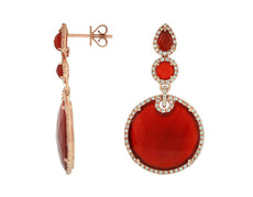 .88CT DIAMOND & AAA RED AGATE 14KT ROSE GOLD CIRCULAR LOVE KNOT HANGING EARRINGS