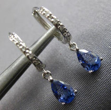 1.01CT DIAMOND & AAA SAPPHIRE 14K WHITE GOLD PEAR SHAPE & ROUND HANGING EARRINGS