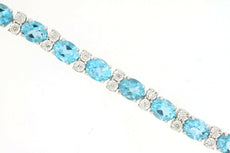 10.38CT DIAMOND & AAA BLUE TOPAZ 14KT WHITE GOLD 3D OVAL & ROUND TENNIS BRACELET