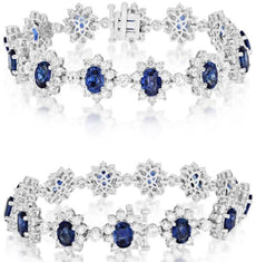 19.58CT DIAMOND & AAA SAPPHIRE 18KT WHITE GOLD 3D OVAL & ROUND TENNIS BRACELET