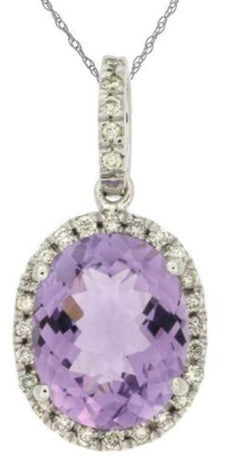 2.88CT DIAMOND & AAA AMETHYST 14KT WHITE GOLD OVAL & ROUND HALO FLOATING PENDANT