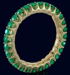 1.43CT AAA EMERALD 14KT YELLOW GOLD CLASSIC SHARED PRONG ETERNITY FUN LOVE RING