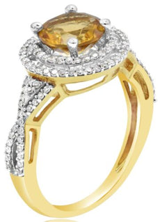 1.83CT DIAMOND & AAA CITRINE 14K YELLOW GOLD ROUND INFINITY FRIENDSHIP LOVE RING