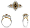1.15CT WHITE & CHOCOLATE FANCY DIAMOND 14KT TWO TONE GOLD ROUND & MARQUISE RING