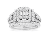 LARGE 1.25CT DIAMOND 14KT WHITE GOLD SQUARE FILIGREE ENGAGEMENT WEDDING RING SET