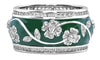 WIDE 1.26CT DIAMOND & GREEN ENAMEL 18KT WHITE GOLD MULTI FLOWER ANNIVERSARY RING