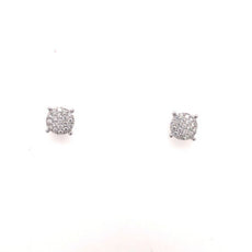ESTATE .22CT DIAMOND 18KT WHITE GOLD 3D CLASSIC PAVE CIRCULAR STUD EARRINGS
