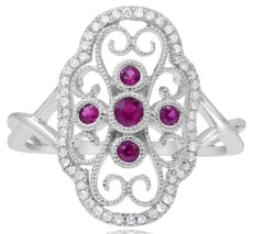 .34CT DIAMOND & AAA RUBY 14KT WHITE GOLD MULTI HEART FILIGREE INFINITY LOVE RING