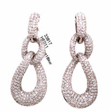 ESTATE LARGE 9.6CT DIAMOND 18KT WHITE GOLD TEAR DROP LOVE KNOT HANGING EARRINGS