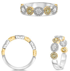 .86CT WHITE & FANCY YELLOW DIAMOND 18KT 2 TONE GOLD & PLATINUM MULTI SHAPE RING
