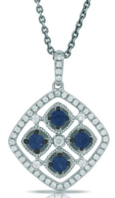 .66CT DIAMOND & AAA SAPPHIRE 14KT WHITE GOLD SQUARE GEOMETRICAL FLOATING ENDANT