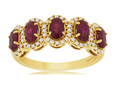 1.35CT DIAMOND & AAA RUBY 14KT YELLOW GOLD OVAL & ROUND 5 STONE ANNIVERSARY RING