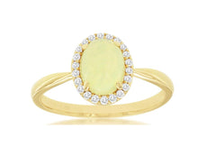 1.04CT DIAMOND & AAA CABOCHON OPAL 14K YELLOW GOLD 3D OVAL & ROUND HALO FUN RING