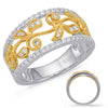 WIDE .36CT DIAMOND 14KT 2 TONE GOLD 3D CLASSIC MULTI LEAF OPEN FLOWER FUN RING