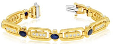 6.51CT DIAMOND & AAA SAPPHIRE 14K 2 TONE GOLD RECTANGULAR ETOILE TENNIS BRACELET