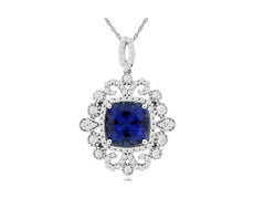 2.97CT DIAMOND & AAA TANZANITE 14KT WHITE GOLD CUSHION & ROUND FLOATING PENDANT