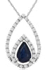1.68CT DIAMOND & AAA SAPPHIRE 14K WHITE GOLD PEAR SHAPE & ROUND FLOATING PENDANT