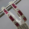 .85CT DIAMOND & AAA RUBY 18K WHITE GOLD PRINCESS & ROUND HUGGIE HANGING EARRINGS
