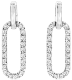 ESTATE .20CT DIAMOND 14KT WHITE GOLD 3D CLASSIC OPEN OVAL FUN HANGING EARRINGS