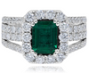 LARGE 3.64CT DIAMOND & AAA EMERALD 18K WHITE GOLD 3D SQUARE & ROUND CLASSIC RING