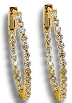 .89CT DIAMOND 18KT YELLOW GOLD 3D ROUND SHARED PRONG INSIDE OUT HANGING EARRINGS