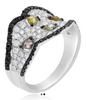 1.68CT WHITE BLACK & MULTI COLOR DIAMOND 18KT WHITE GOLD PEAR SHAPE & ROUND RING