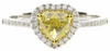 .90CT WHITE & FANCY YELLOW DIAMOND 18K 2 TONE GOLD TRILLION & ROUND CLASSIC RING