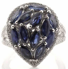 4.18CT DIAMOND & AAA SAPPHIRE 18KT WHITE GOLD MARQUISE & ROUND CLUSTER FUN RING
