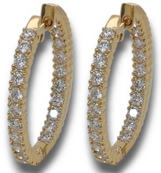 1.72CT DIAMOND 18KT YELLOW GOLD CLASSIC INSIDE OUT HUGGIE HOOP HANGING EARRINGS