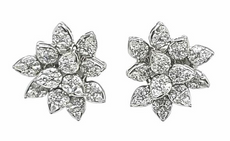EXTRA LARGE 4.73CT DIAMOND 18KT WHITE GOLD 3D MULTI SHAPE FLOWER STUD EARRINGS